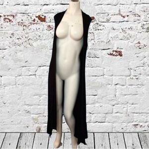 Kit Clothing Black Long Open Cardi Vest, Size Medium